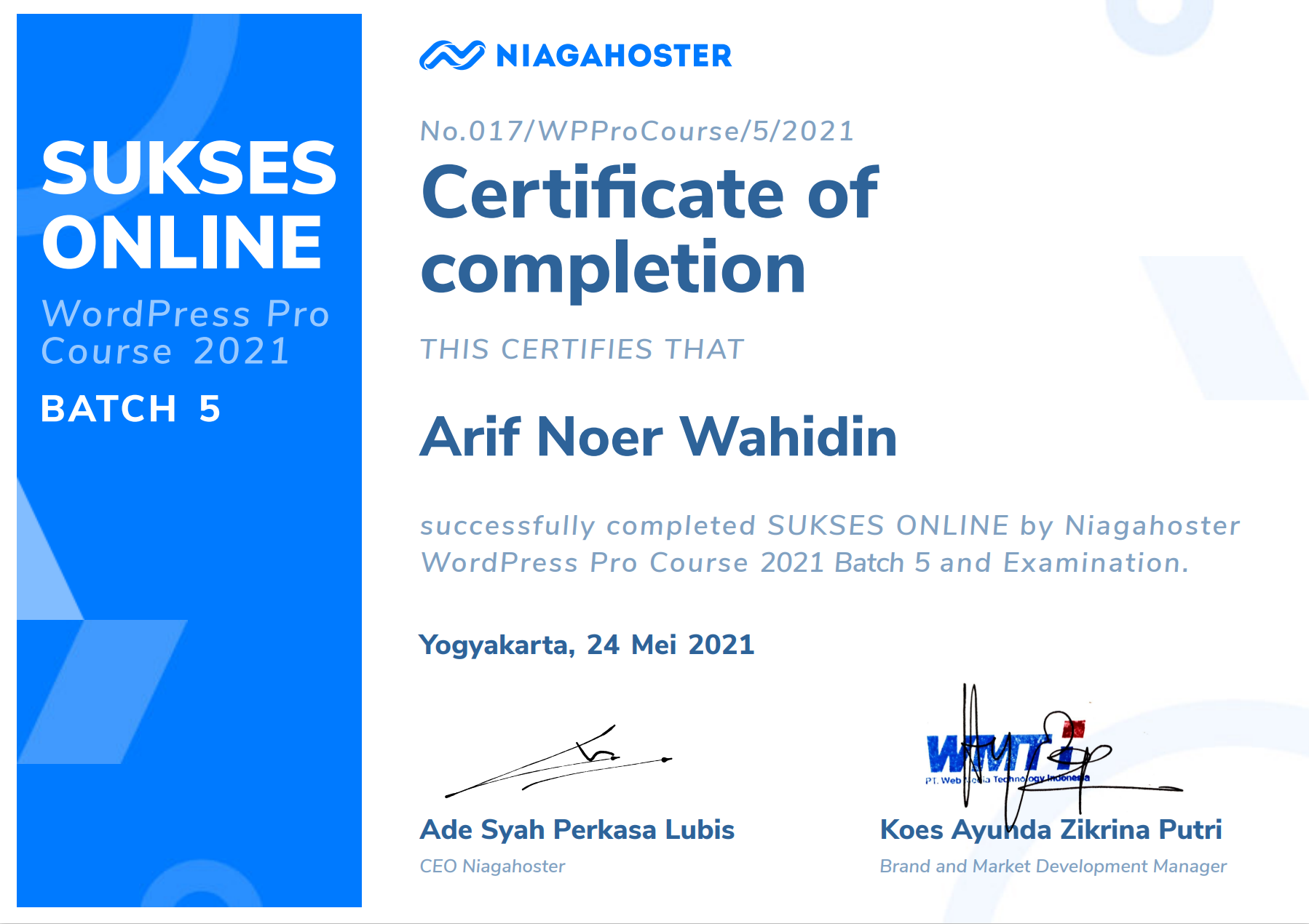 sertifikat wp pro